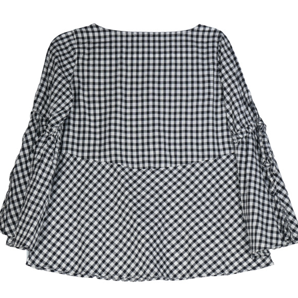 Ann Taylor Loft Blouse Women PS Small Petite Black White Gingham Split Sleeves - Picture 10 of 13